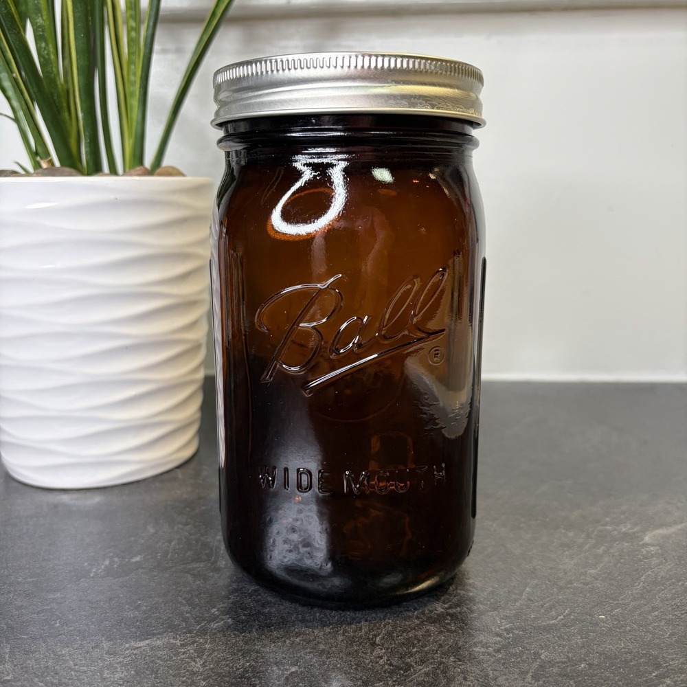 BALL Amber Brown 24 oz 3 Cup Wide Mouth Mason Jars w/Lid UV Resistant
